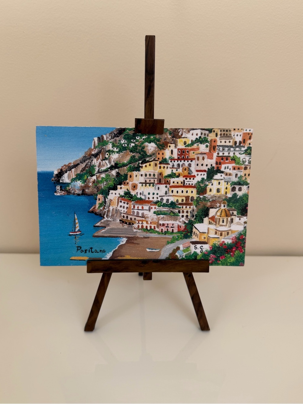 Positano Mini Canvas Painting on Easel | Coastal Decor